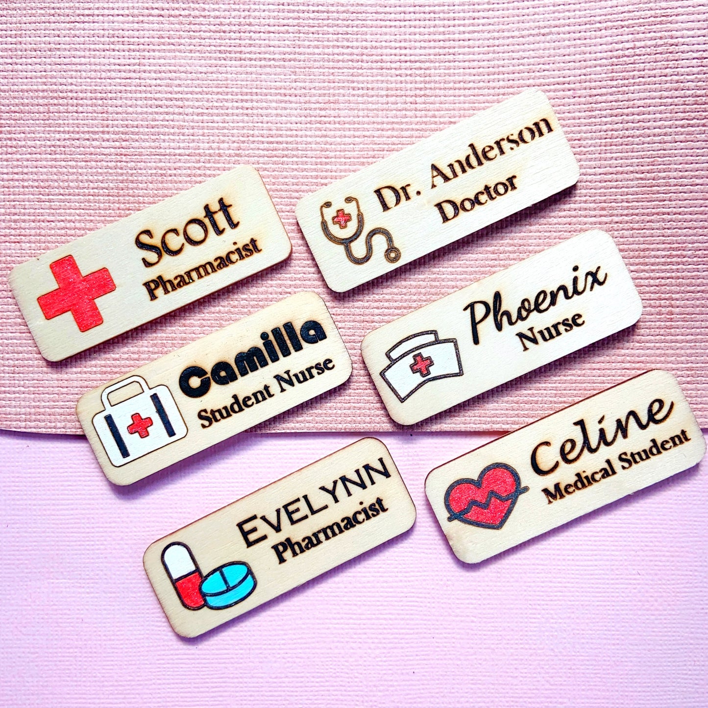 Heart Beat - Medical Theme Personalized Hand Painted Wooden Name Tag