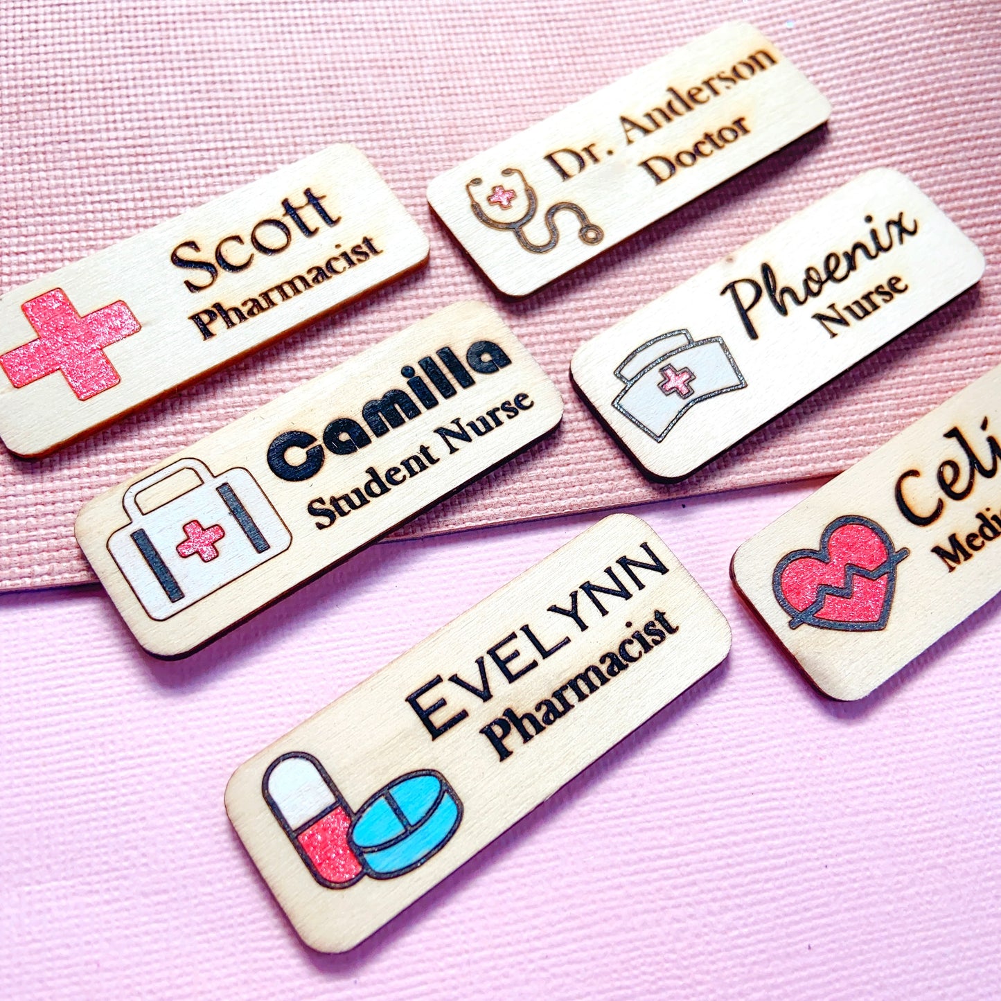 Heart Beat - Medical Theme Personalized Hand Painted Wooden Name Tag