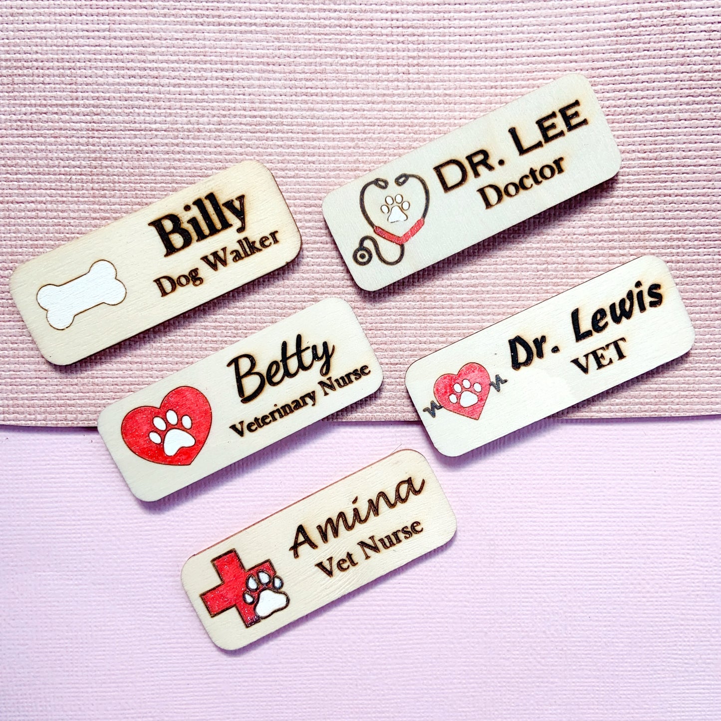 Veterinary Clinic VET Nurse Engraved Hand-Painted Personalised Name Tag