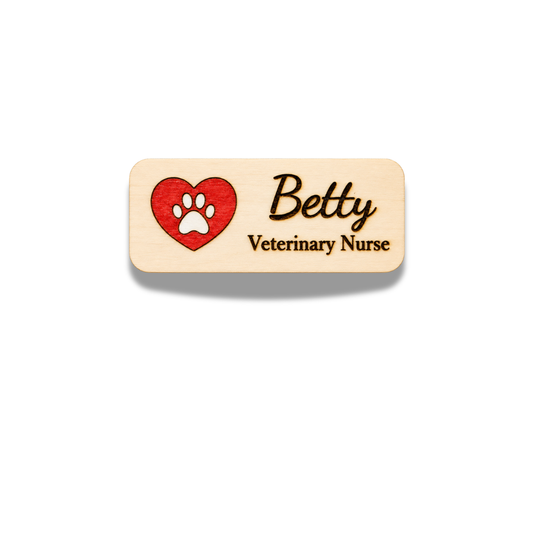 Red Heart with Paw - Veterinary Clinic VET Nurse Engraved Hand-Painted Personalized Name Tag