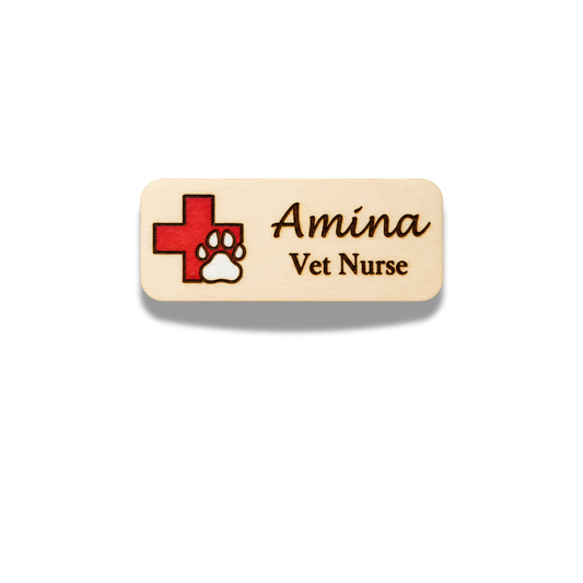 Red Cross - Veterinary Clinic VET Nurse Engraved Hand-Painted Personalized Name Tag