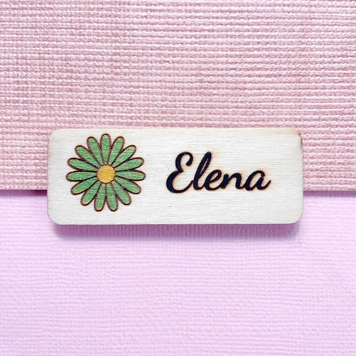 Personalized Daisy Name Badge – Custom Wooden Name Tag for Nurses, Teachers & Staff