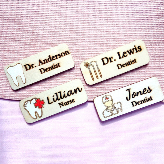 Dental Theme Personalized Hand Painted Wooden Name Tag