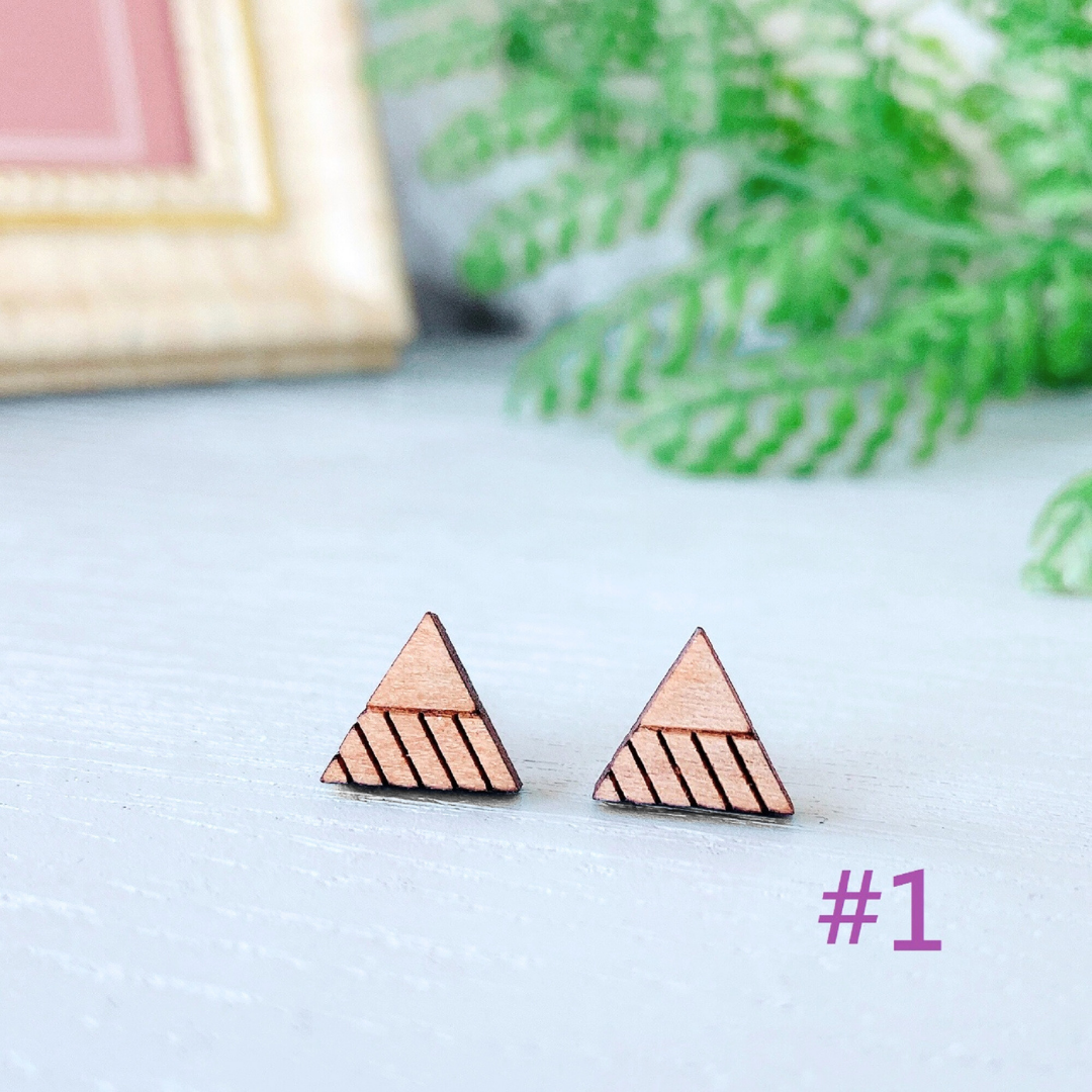 Wooden Pattern Triangle Hypoallergenic Earring Studs