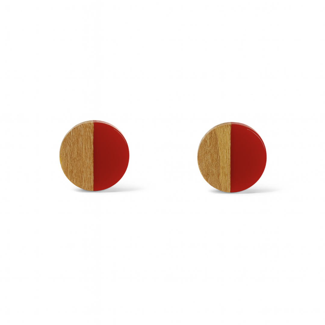 White Hypoallergenic Wood and Acrylic 2-Tones Earring Studs