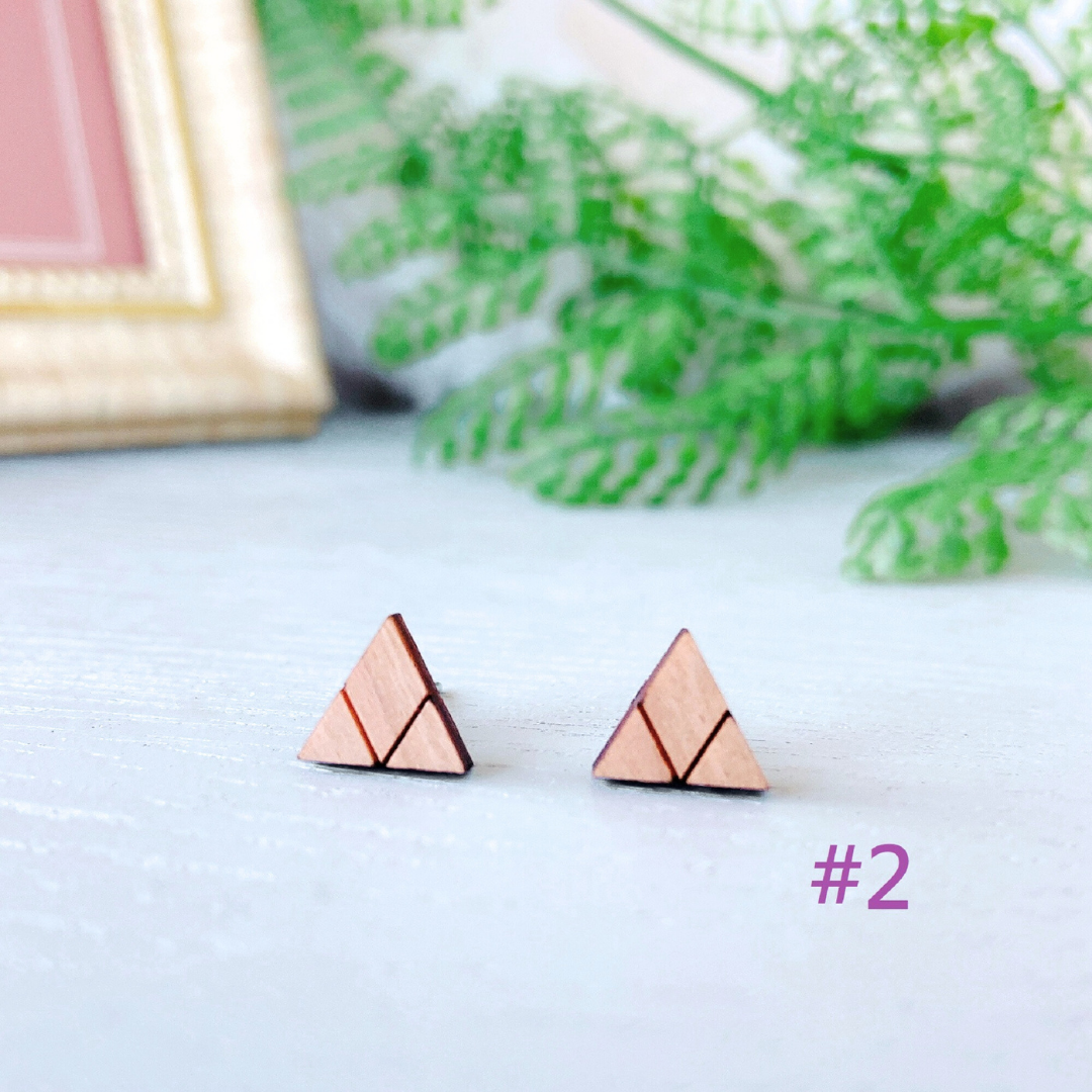 Wooden Pattern Triangle Hypoallergenic Earring Studs