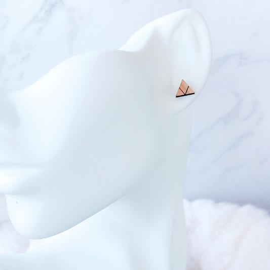 Wooden Geometric Pattern Triangle Hypoallergenic Earring Studs
