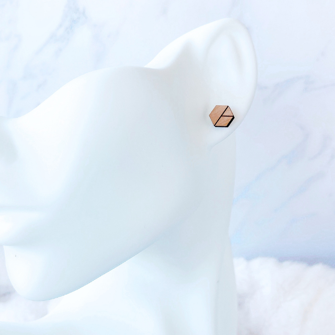Wooden Geometric Pattern Hexagon Hypoallergenic Earring Studs