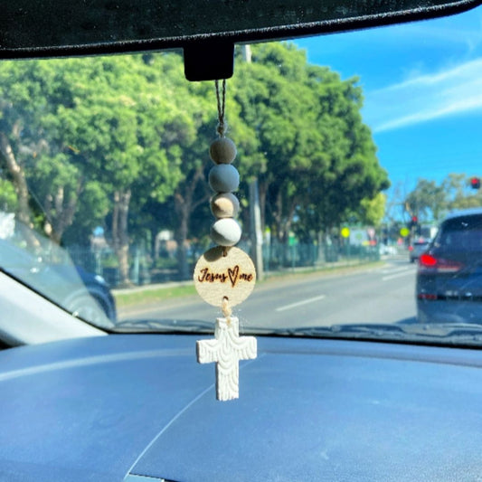 Christian Car Charm with Cross & Scripture Tag