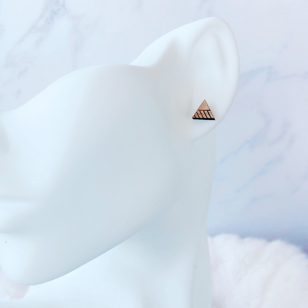 Wooden Pattern Triangle Hypoallergenic Earring Studs