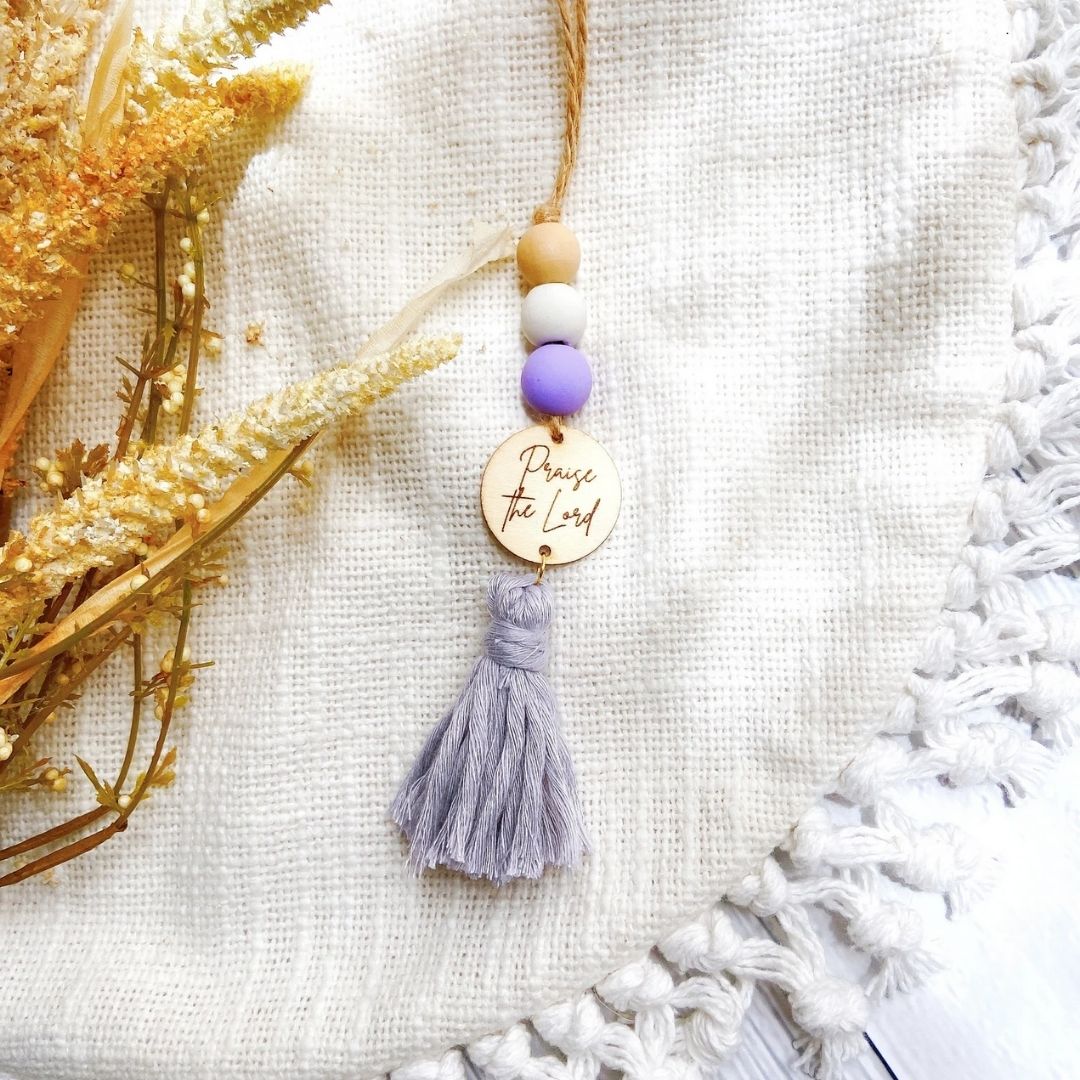 Pink Bible Verse Yarn Tassel Essential Oil Car Diffuser Hanging Charm