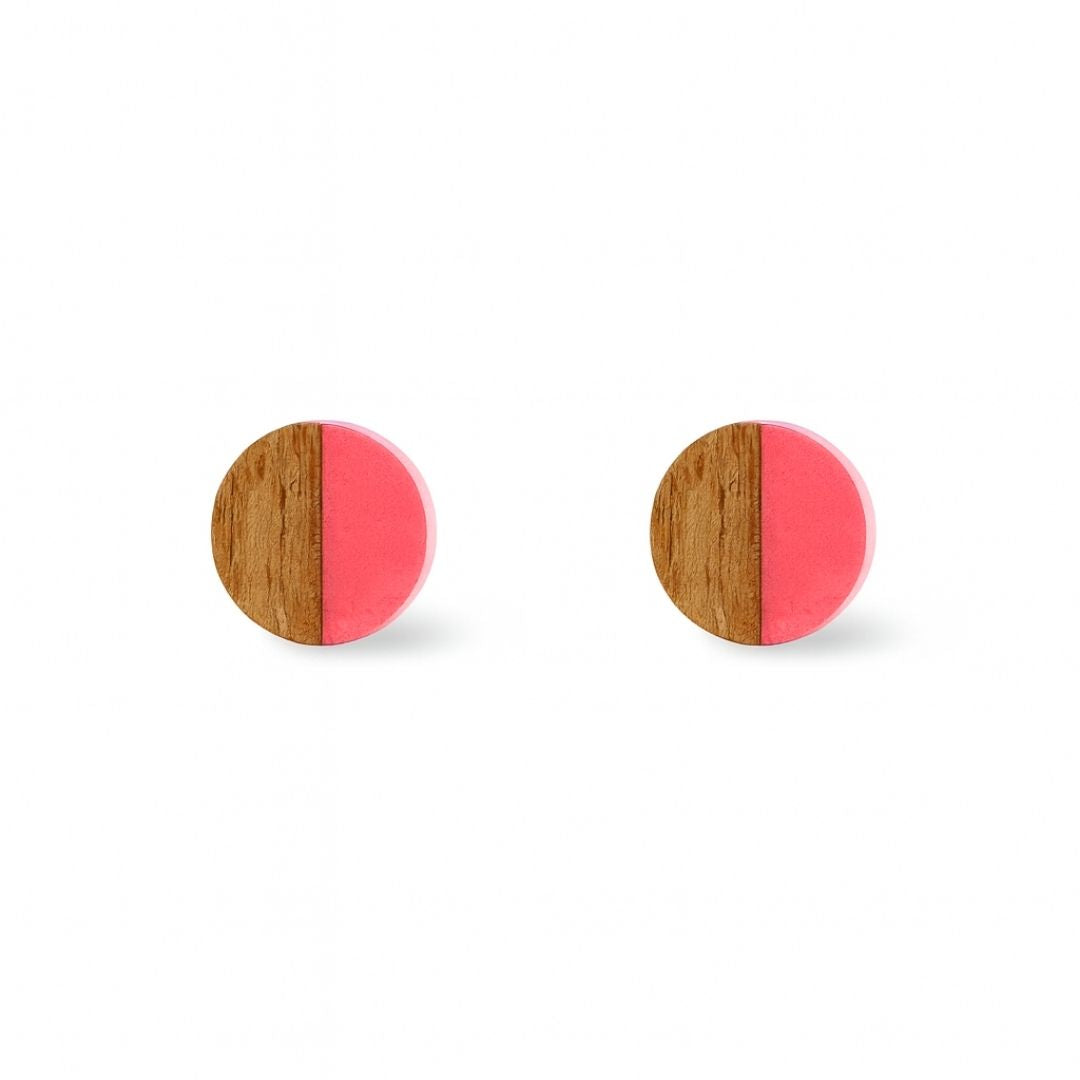 White Hypoallergenic Wood and Acrylic 2-Tones Earring Studs