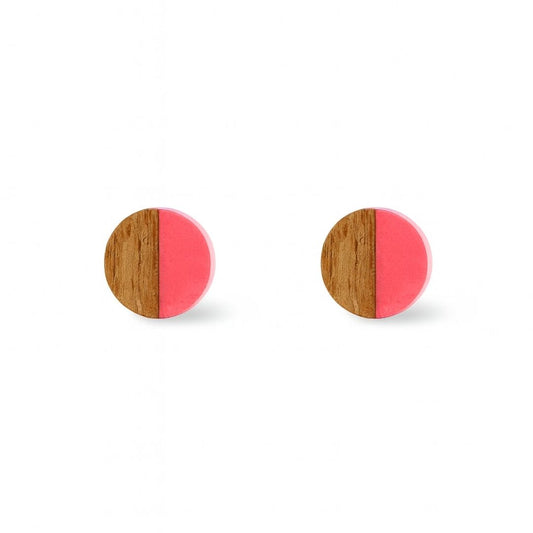 Pink Hypoallergenic Wood and Acrylic 2-Tones Earring Studs