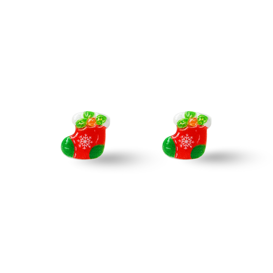 Christmas Socks Surgical Steel Hypoallergenic Stud Earrings