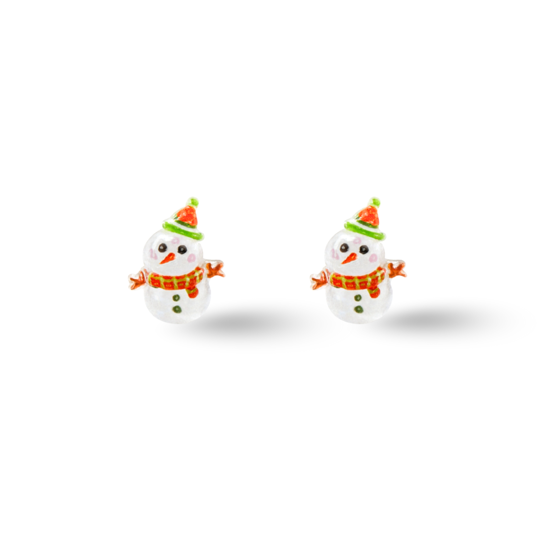 Snowman Christmas Joy Surgical Steel Hypoallergenic Stud Earrings