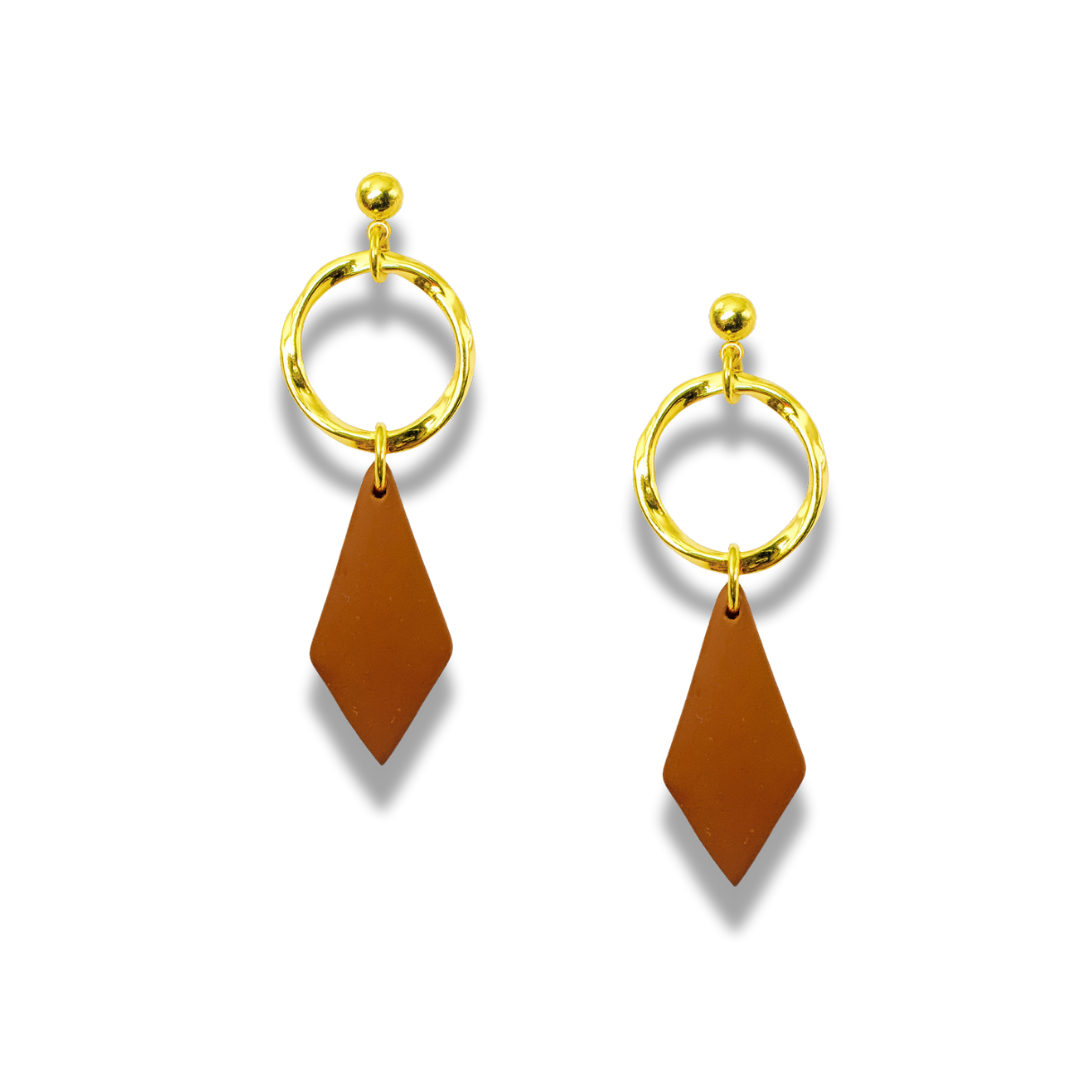 Terracotta Diamond Drop Polymer Clay Earrings – Modern Elegance Collection