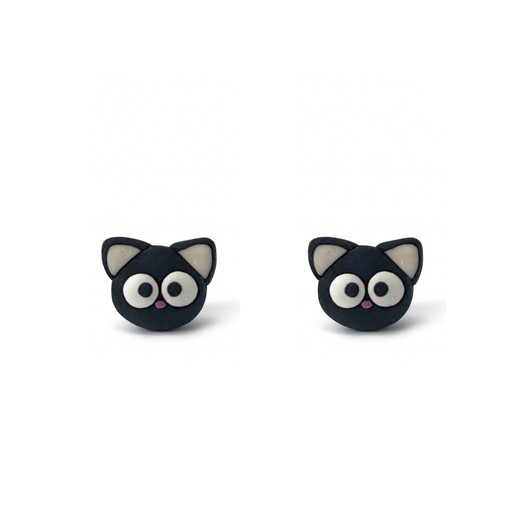 Black Cat Polymer Clay Hypoallergenic Stud Earrings