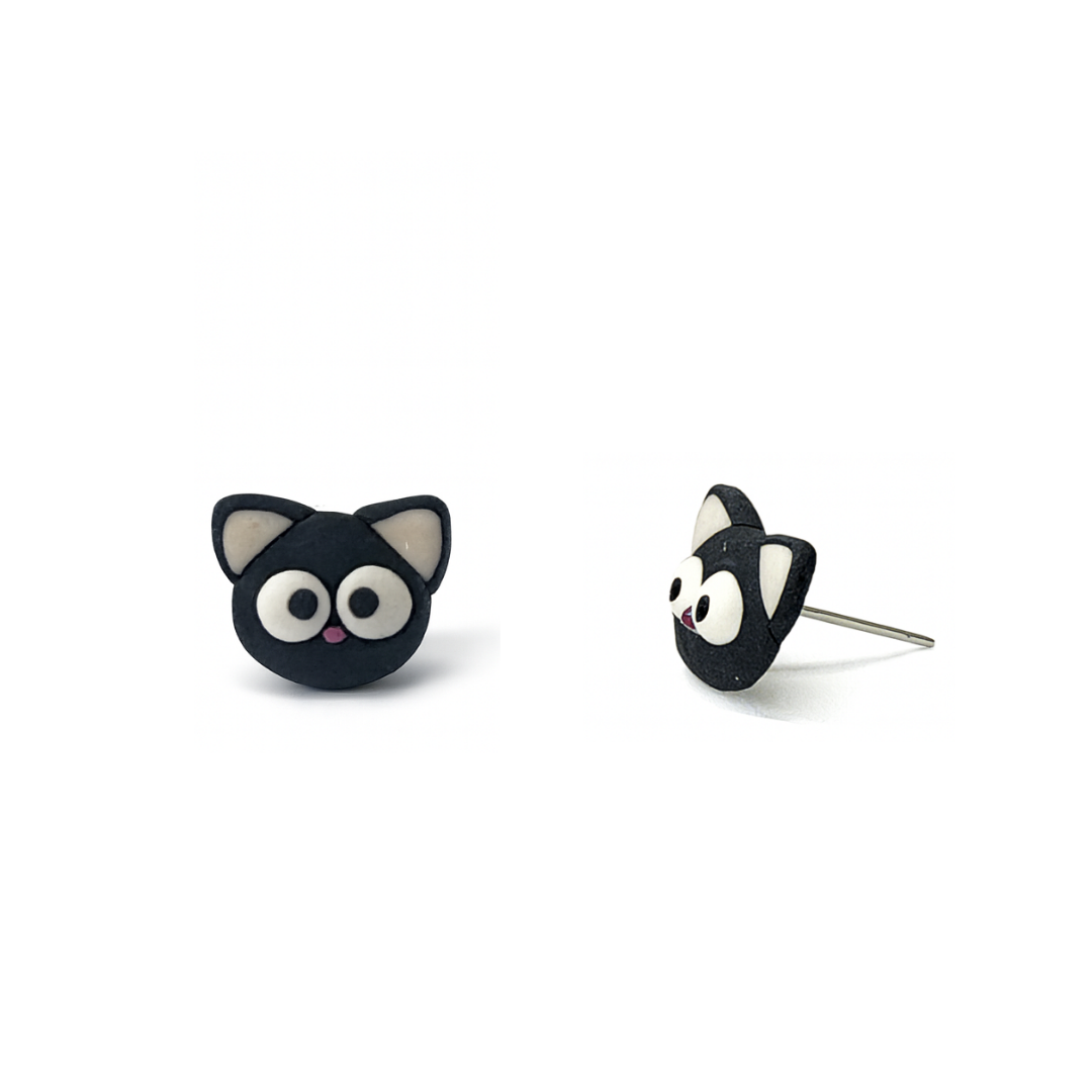 Black Cat Polymer Clay Hypoallergenic Stud Earrings