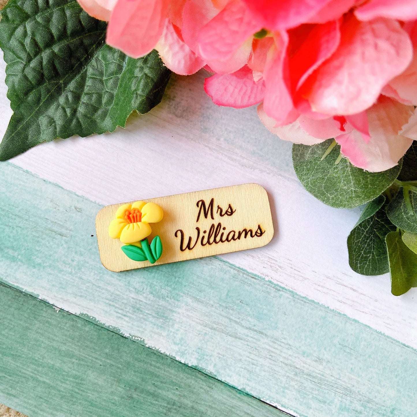 3D Green Flower Floral Personalized Name Tag