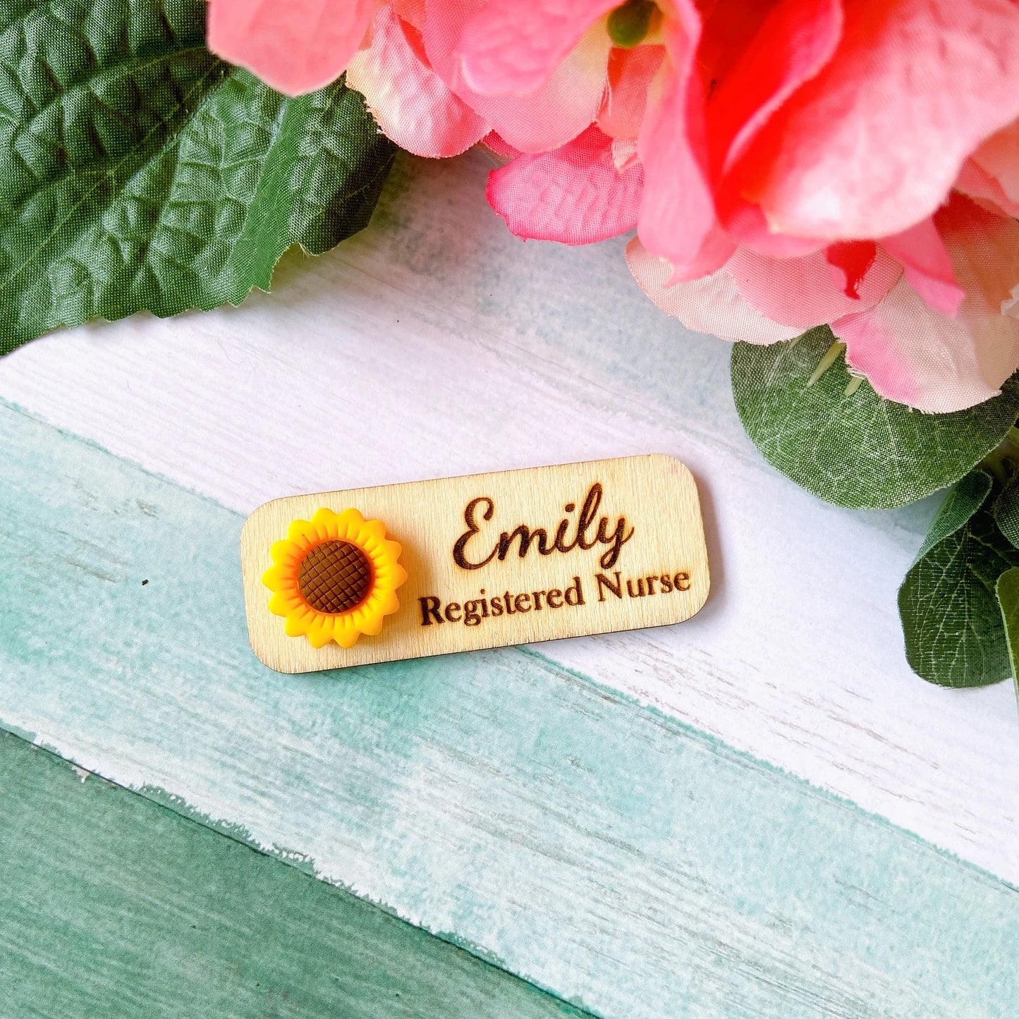 3D Green Flower Floral Personalized Name Tag