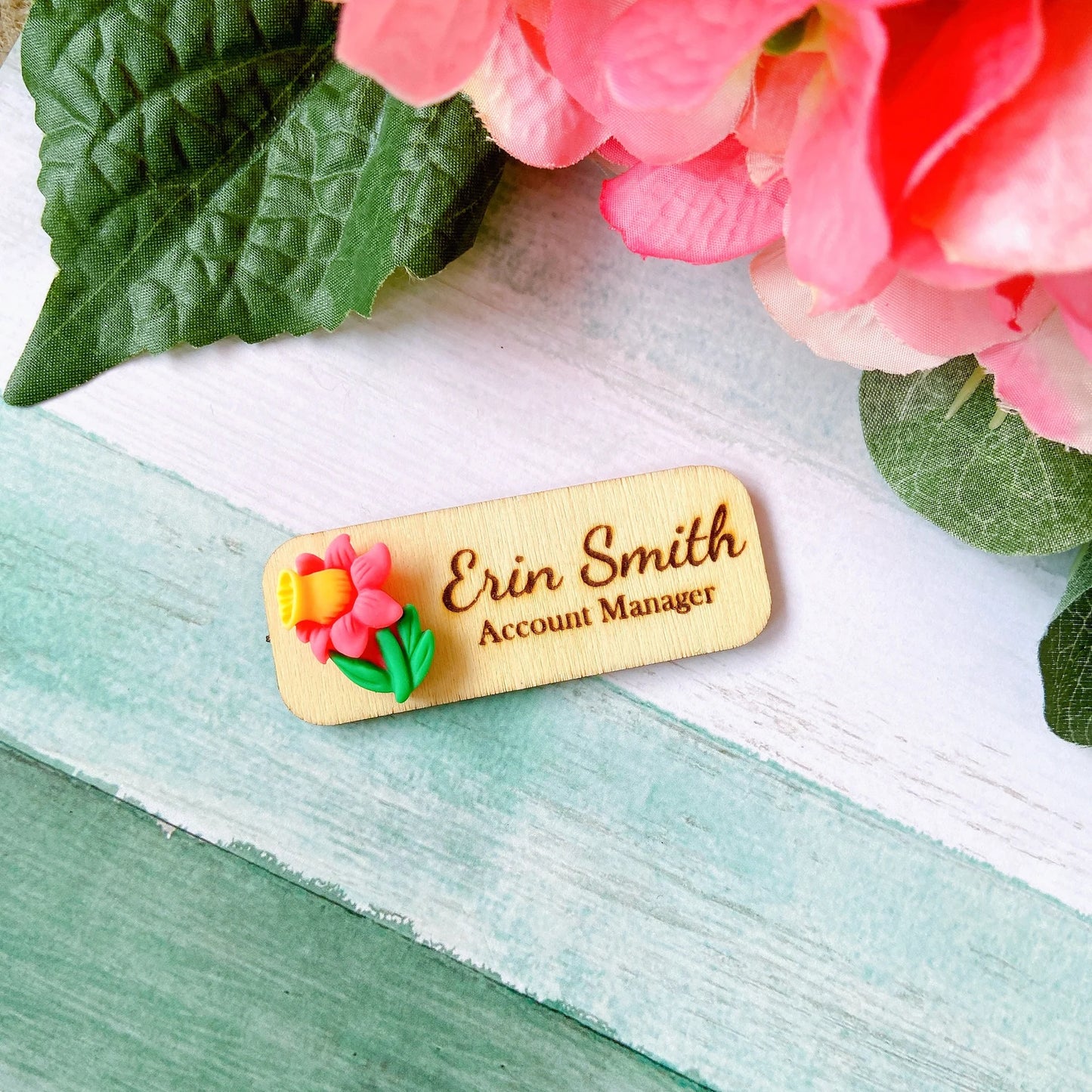 3D Green Flower Floral Personalized Name Tag