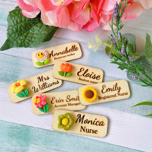 3D Green Flower Floral Personalized Name Tag