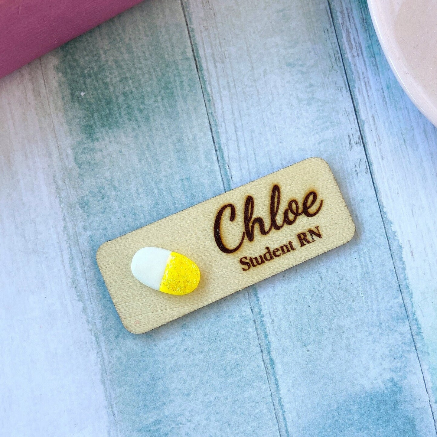 Handmade 3D Orange Pill Medical Personalised Name Tag