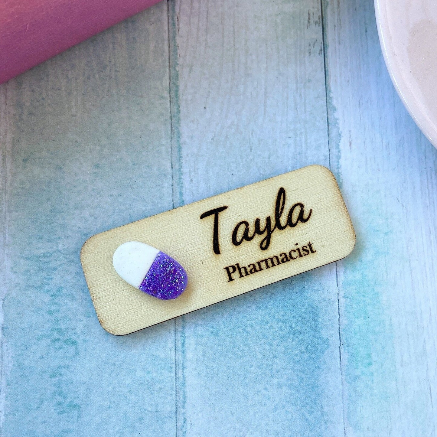Handmade 3D Orange Pill Medical Personalised Name Tag