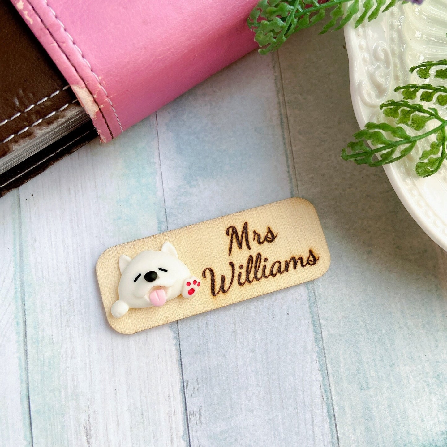 3D Black and White Dog Personalised Name Tag