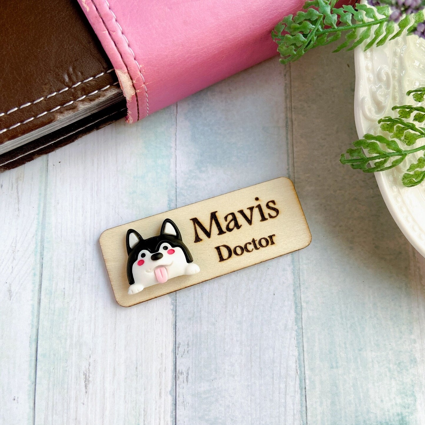 3D Black and White Dog Personalised Name Tag