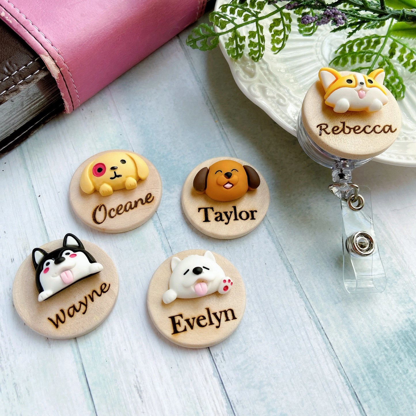 3D Brown Dog Personalized Name Badge Reel