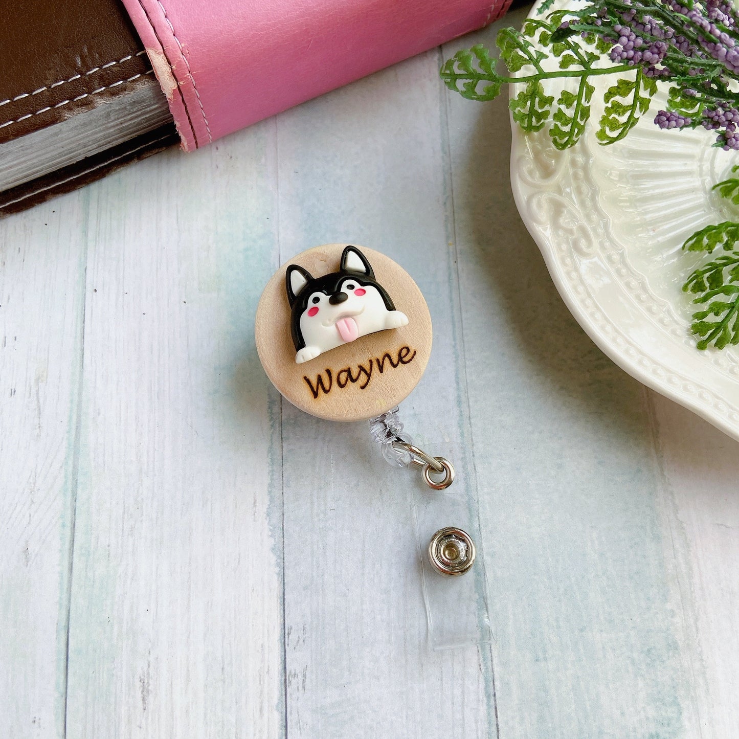 3D Brown Dog Personalized Name Badge Reel