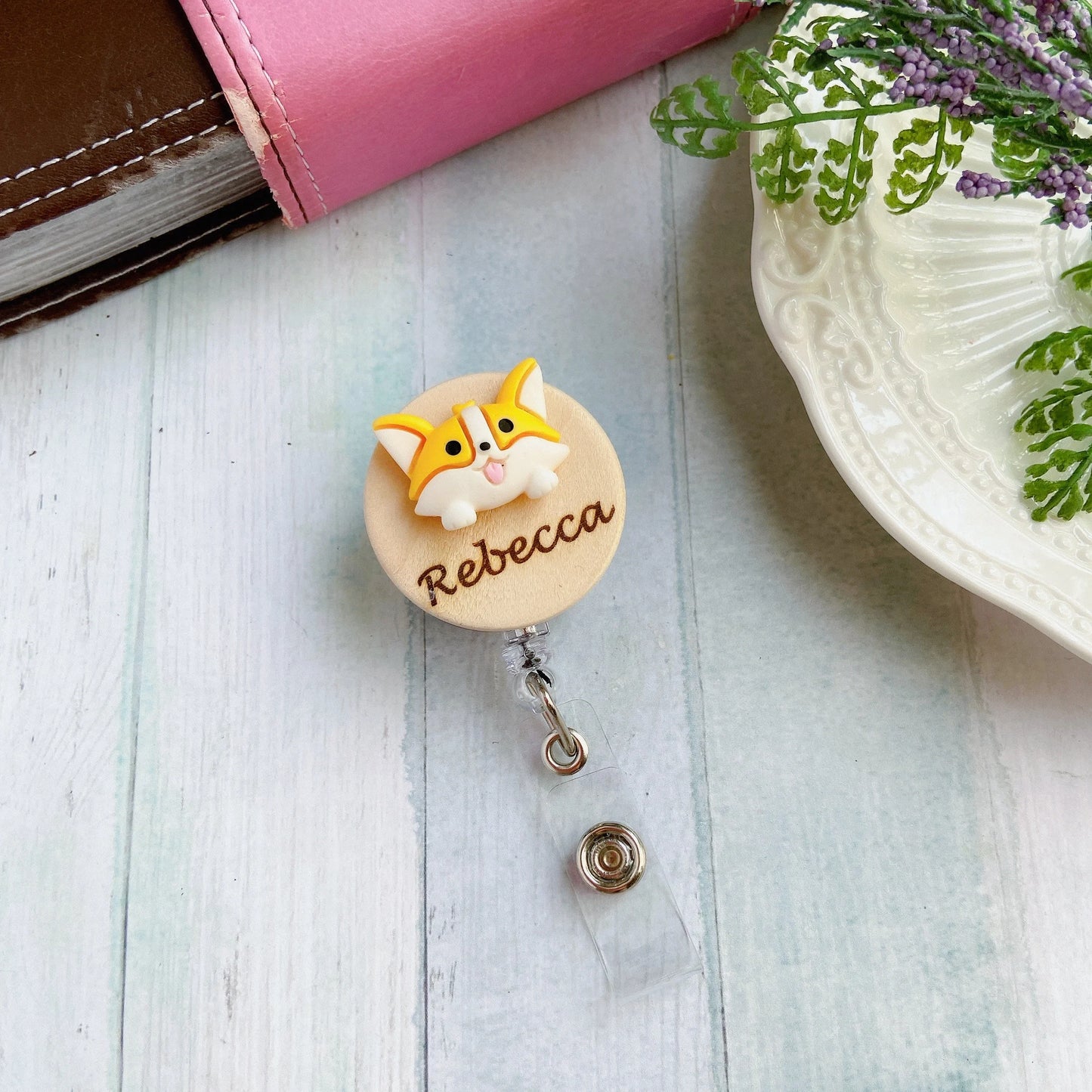 3D Brown Dog Personalized Name Badge Reel