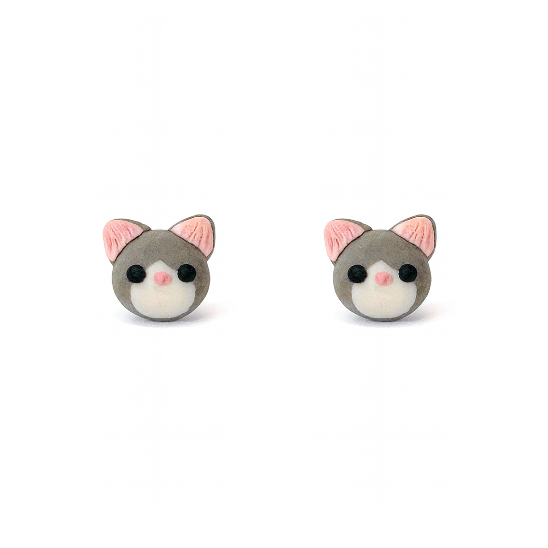 Rhinestone Kitten Cat Polymer Clay Hypoallergenic Stud Earrings