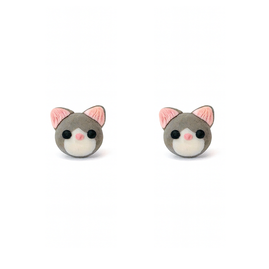 Rhinestone Kitten Cat Polymer Clay Hypoallergenic Stud Earrings