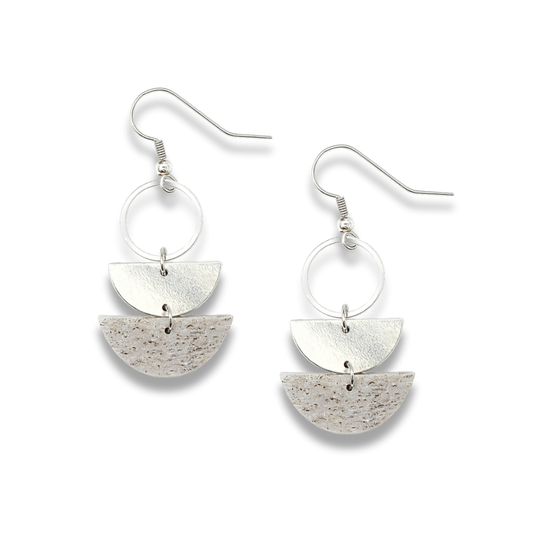 Silver Grey Stone Polymer Clay Layered Semi-Circle Dangle Earrings