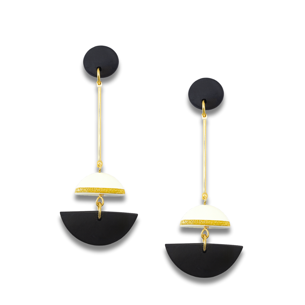 Black & White Geometric Dual Arc Earrings - Black