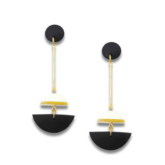 Black & White Geometric Dual Arc Earrings - Black
