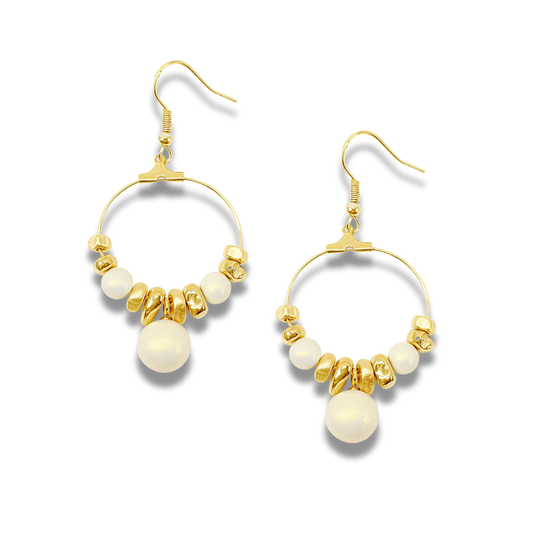 Golden Marble Bead Hoop Earrings – Elegant Minimalist Collection