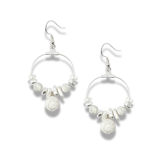 Silver Marble Bead Hoop Earrings – Elegant Minimalist Collection