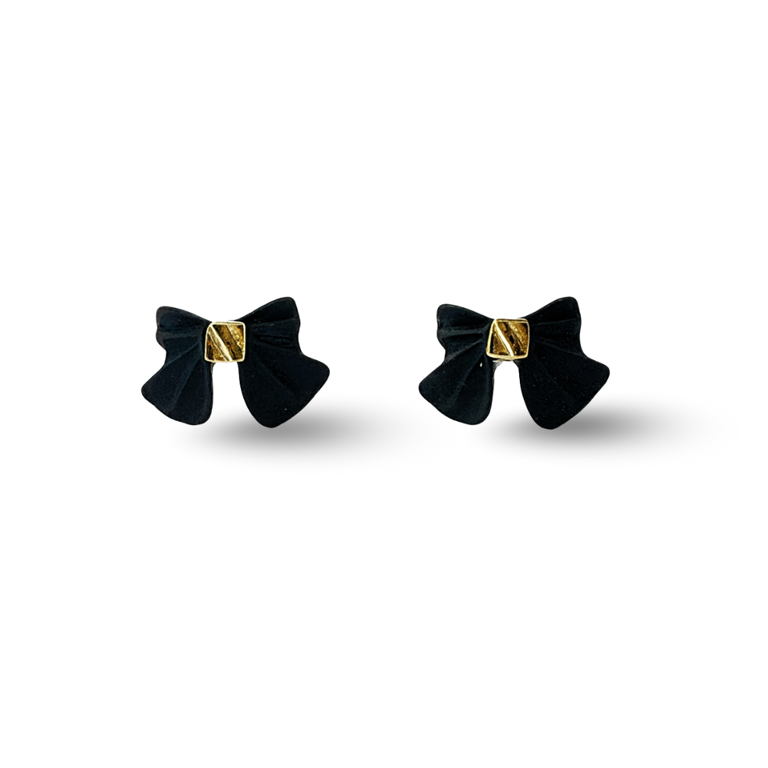 Grey Ribbon Bow Painted Metal Hypoallergenic Stud Earrings