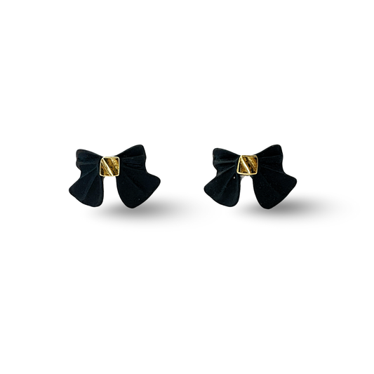 Black Ribbon Bow Painted Metal Hypoallergenic Stud Earrings