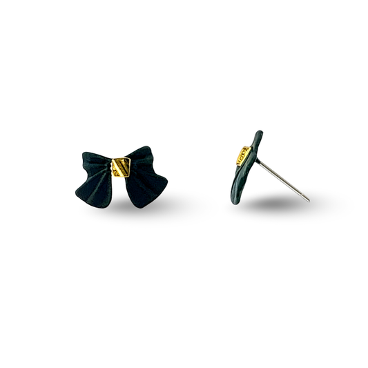 Black Ribbon Bow Painted Metal Hypoallergenic Stud Earrings