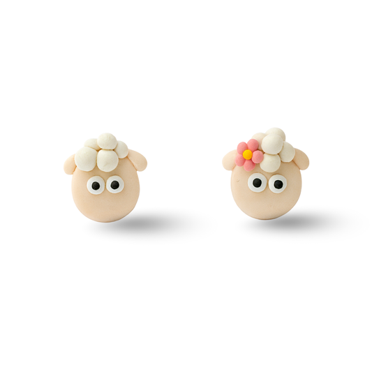 Beige Sheep Polymer Clay Hypoallergenic Stud Earrings