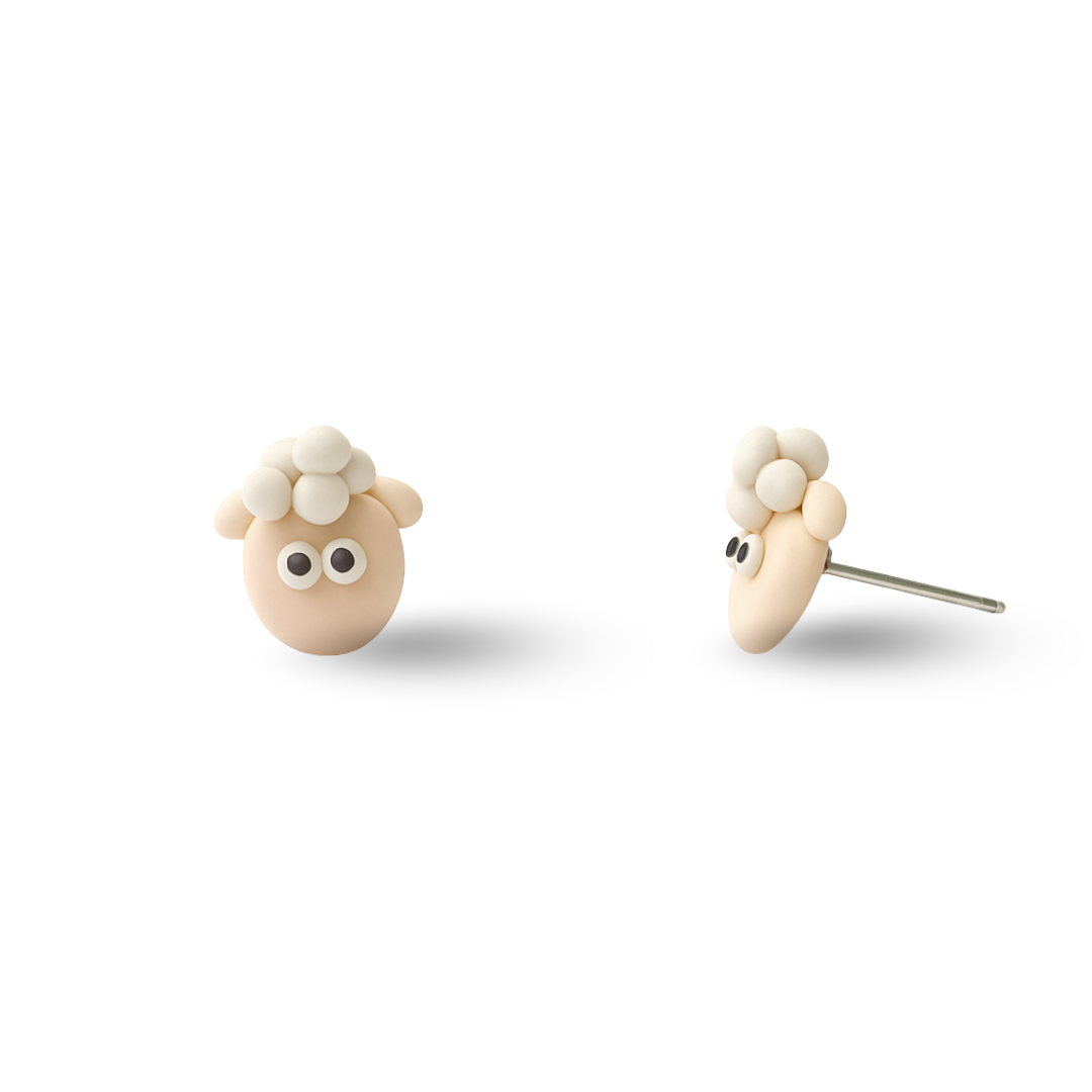 Beige Sheep Polymer Clay Hypoallergenic Stud Earrings