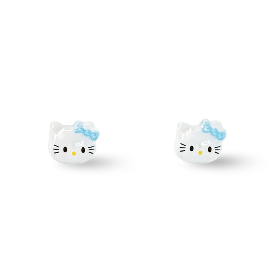 Tiny Blue Bow Kitty Glitter Crystal Jelly Hypoallergenic Stud Earrings