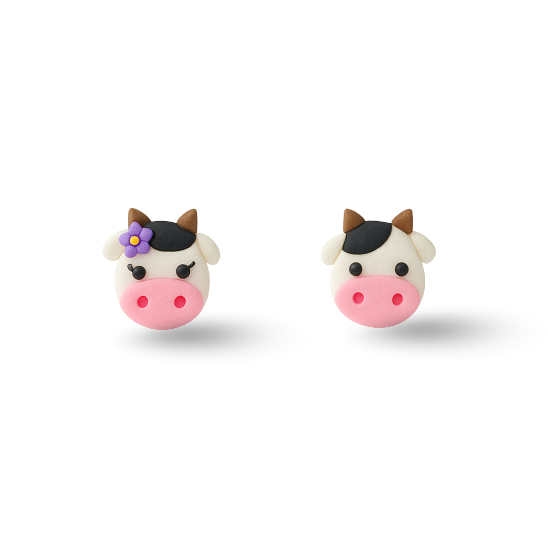 Cow Polymer Clay Hypoallergenic Stud Earrings