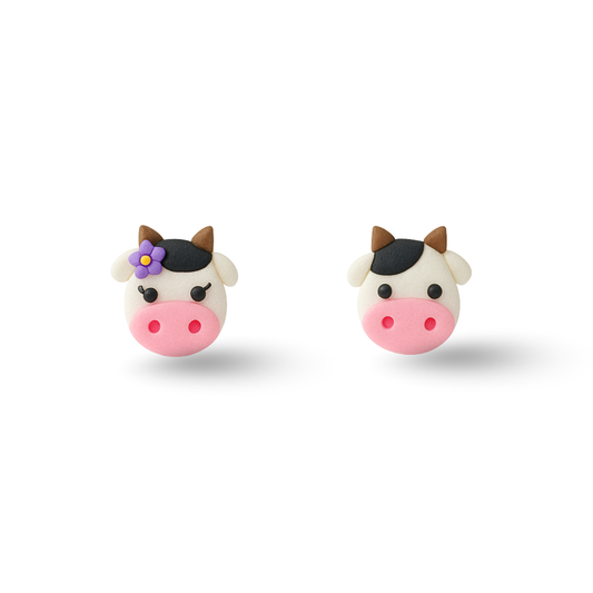 Cow Polymer Clay Hypoallergenic Stud Earrings