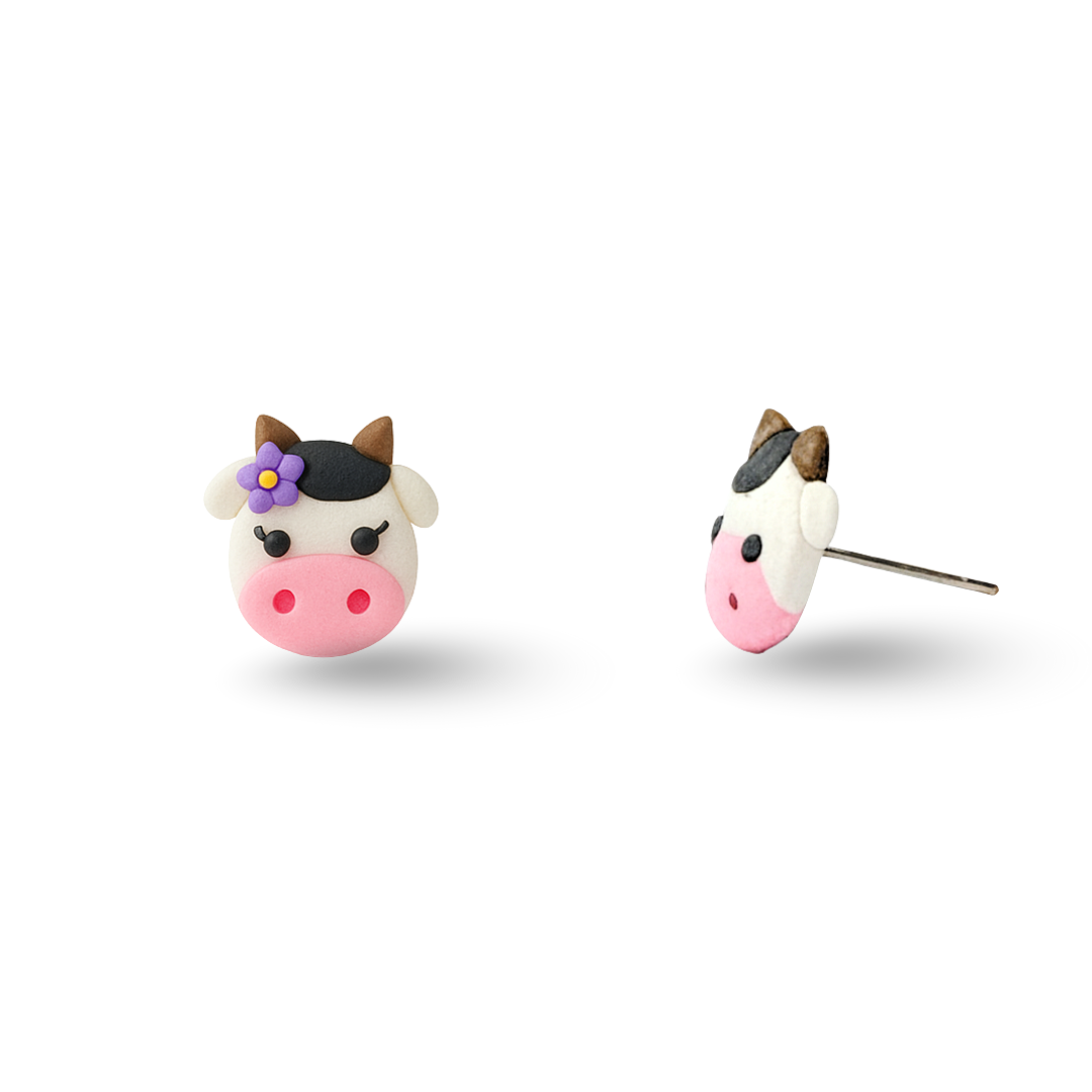 Cow Polymer Clay Hypoallergenic Stud Earrings