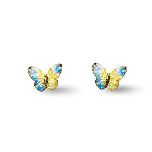 Blue and Yellow Tiny Butterfly Hypoallergenic Stud Earrings